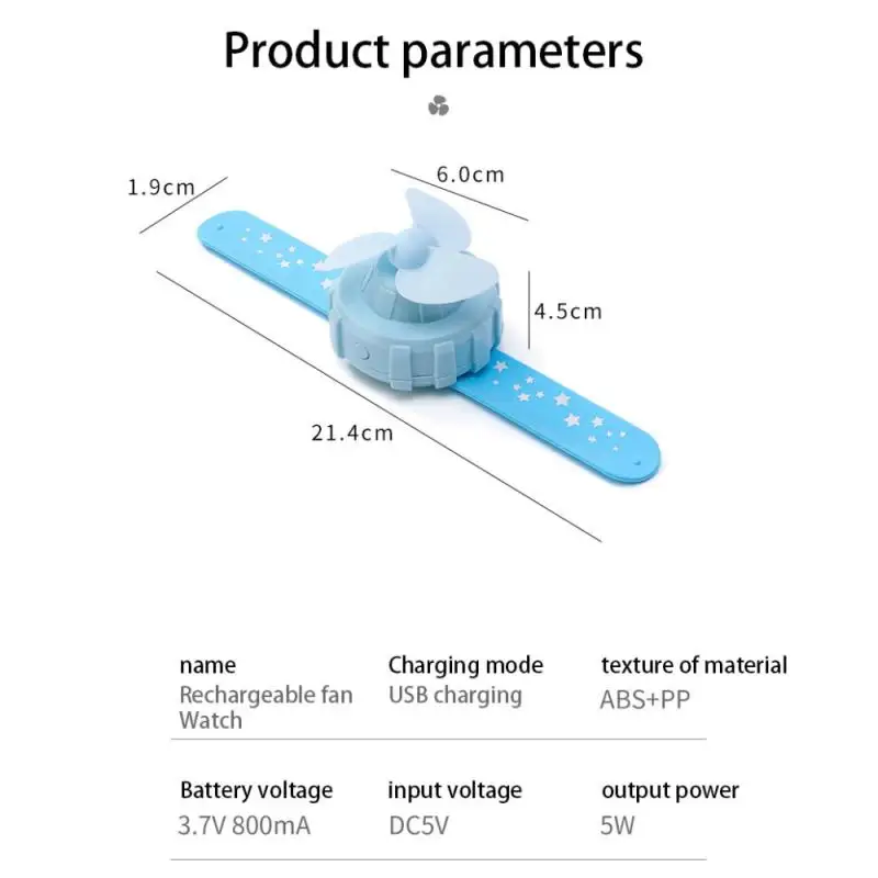 Наручные мини-часы с вентилятором и USB-зарядкой летние портативные беззвучные