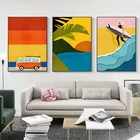 Абстрактная Картина на холсте с изображением летнего берега для серфинга, постер с изображением Морского Пейзажа для гостиной, украшение для дома, Настенная картина