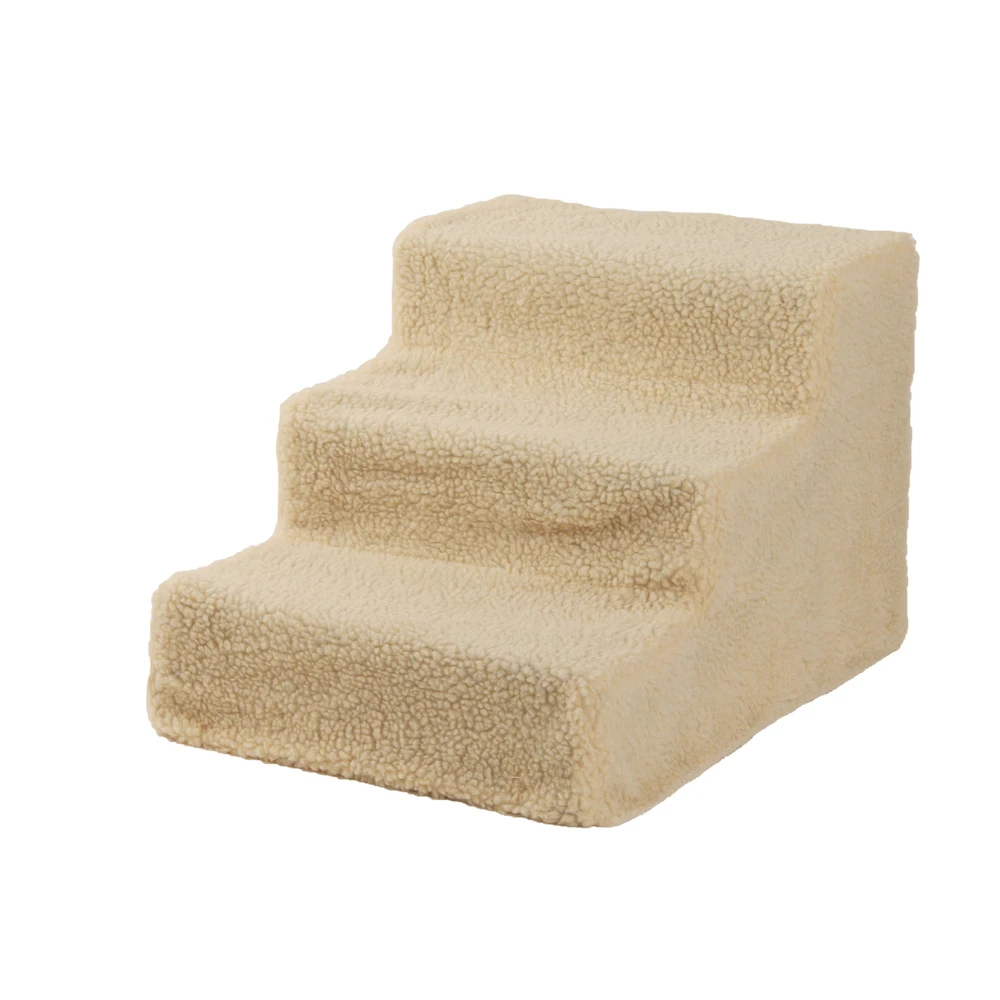 

Soft Portable Cat Dog 3 Steps Ramp Small Climb Pet Step Stairs Beige