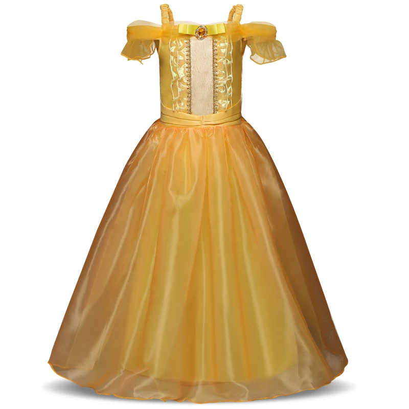 Fancy Girl Kids Prom Gown Children Princess Dresses Party Dress Cosplay Yellow Halloween Costume | Детская одежда и обувь