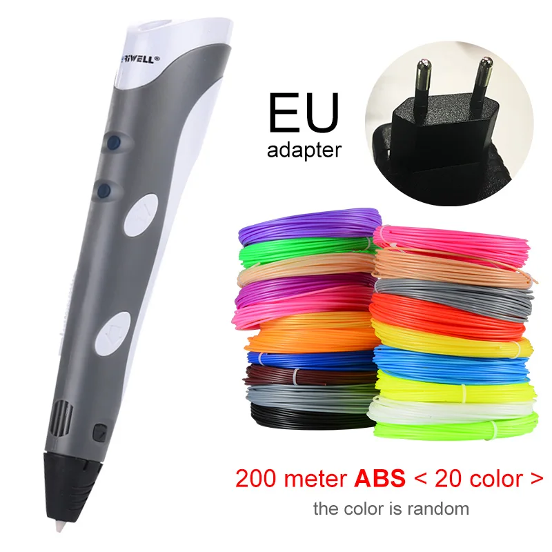 Grey EU-200m ABS Myriwell 3D печати Ручки 1,75 мм ABS Smart 3D ручка с нити для детей развивающая серия хобби игрушки - Цвет: Grey EU-200m ABS