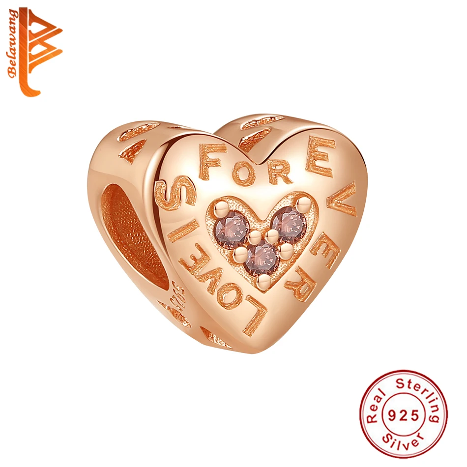 

Браслет женский из серебра 925 пробы, розовое золото «любовь навсегда» сердце пробы