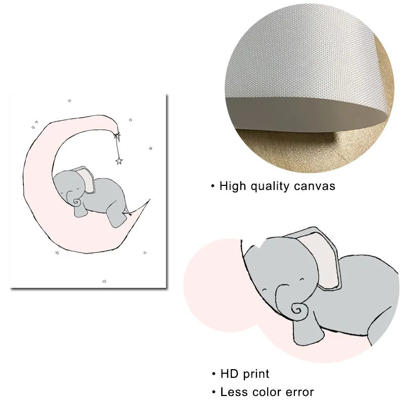 Слонами Носки с рисунком Луны и дизайн со звездами Печать Дети стены искусства
