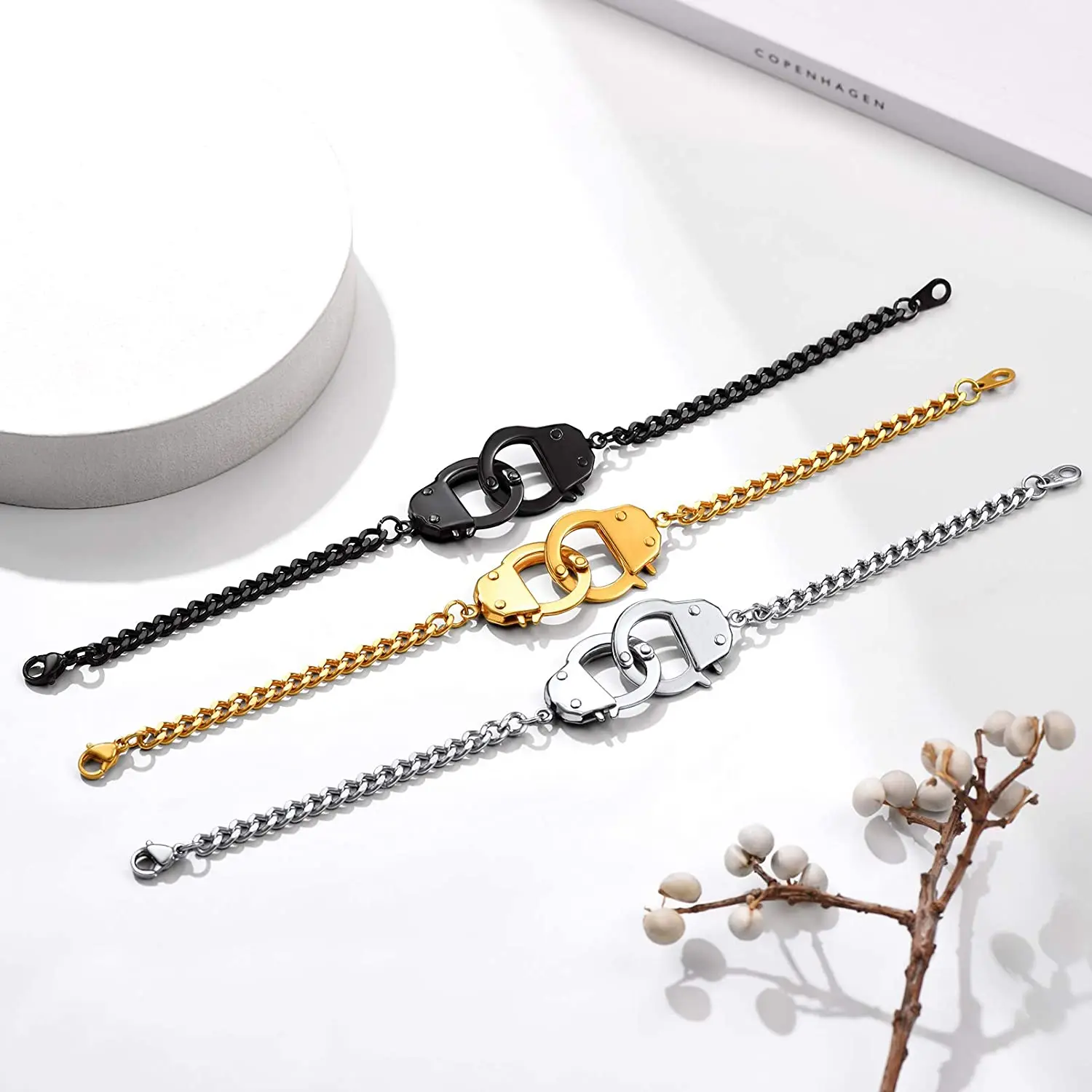 U7 Partners in Crime BFF Handcuff Bracelet Best Friend Bracelets Hand Chain For Women Men images - 6