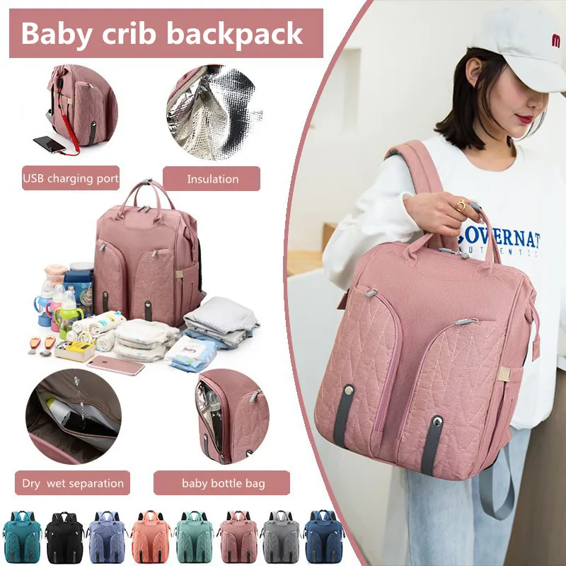

Baby Nappy Bag Folding Travel Large Capacity Backapack Baby Bed Bags Changing Diaper Pads For Baby Care Women's Fashion Bag