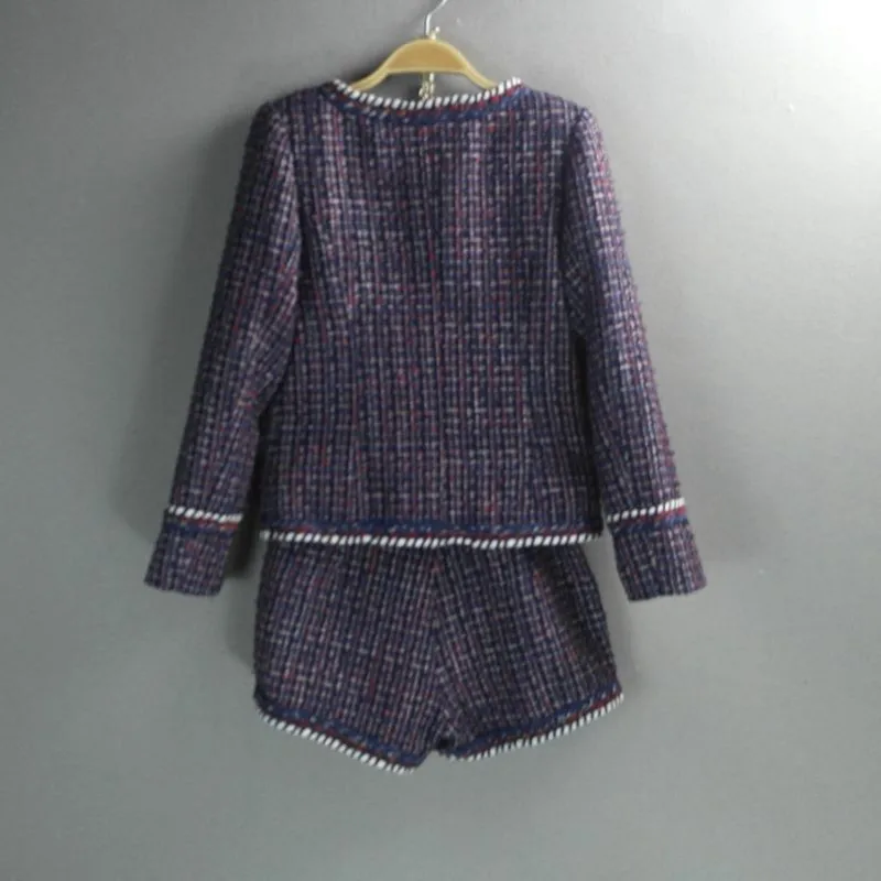 Фиолетовая Женская одежда из двух частей брендовый Женский комплект Твидового