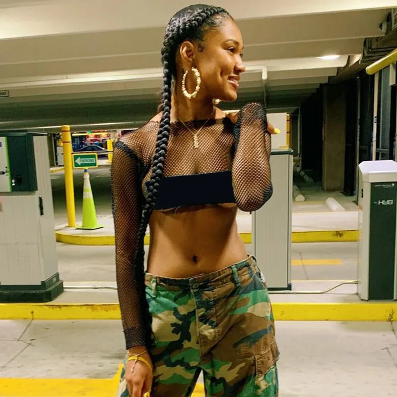 Женская Однотонная футболка с длинным рукавом и круглым вырезом | одежда