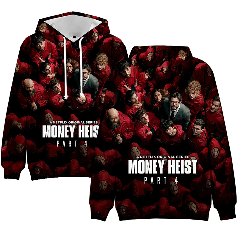 

Толстовки с капюшоном с принтом «бумажный дом» для мужчин и женщин, толстовка с капюшоном и длинным рукавом, 3D принты