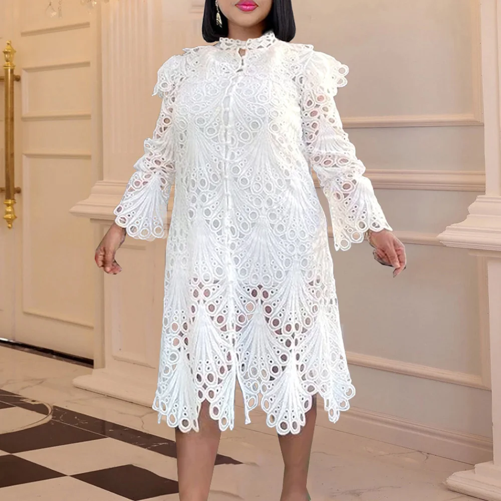 

Сексуальное Белое Кружевное платье, открытое прозрачное, на пуговицах, женское, винтажное, Осеннее, прозрачное, с длинным рукавом, элегантно...