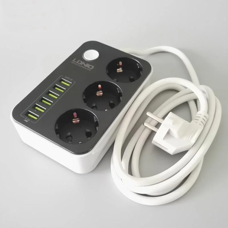 Сетевой фильтр с 3 розетками сетевой европейской вилкой удлинитель 6 портами USB