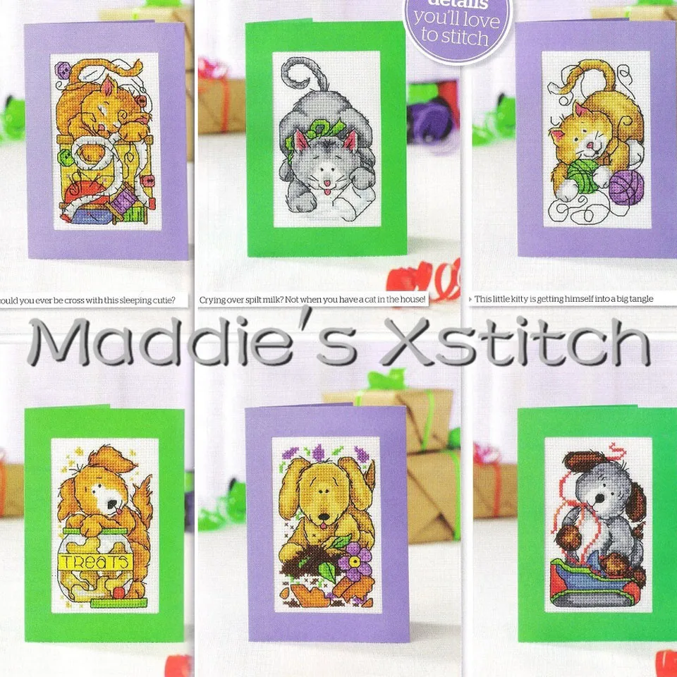 

CD146 14ct Cross Stitch Kit Card Package Greeting Card Needlework Counted Cross-Stitching Kits Christmas Gift Kittens Pups Cards