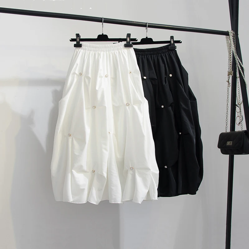 Плиссированная Пышная юбка с бусинами зонтик средней длины жемчужинами высокой