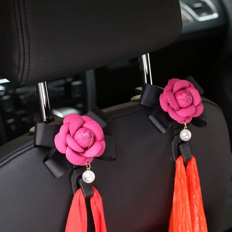 

2PCS Camellia car back seat hooks creative auto headrest hanger holder clips for bag purse cloth multi-function backseat hooks