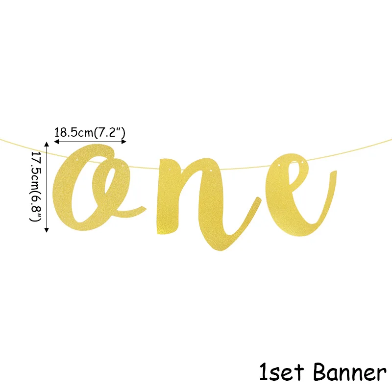 1set Banner 1 шт. Блестящий Топпер для торта 1 год первый день Рождения Вечеринка дети девочки мальчики ребенок душ юбилей украшения принадлежности - Цвет: 1set Banner