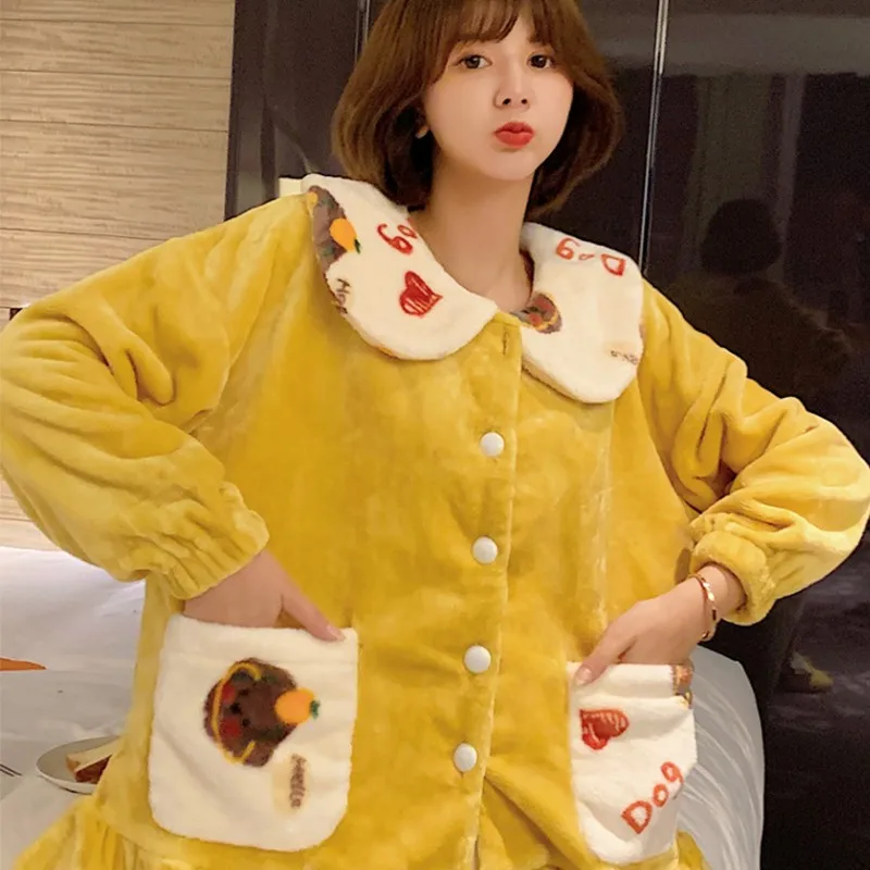 

Seeslim Winter Warm Flannel Pyjamas Women Casual Cartoon Thick Plus Size Pijama Mujer Cotton Warm Homewear Suit Korean Fashion