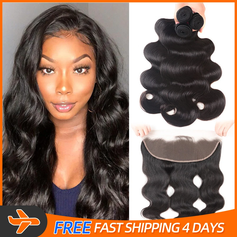 100% пряди ков с фронтальной сеткой 13X4 фронтальная волна тела натуральные
