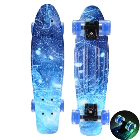 Blue Galaxy Flashing 2" Круизер скейтборд мини пластиковый скейт доска Ретро Лонгборд Графический Галактический Звездный Печатный скейт доска - Цвет: Blue Galaxy Flashing