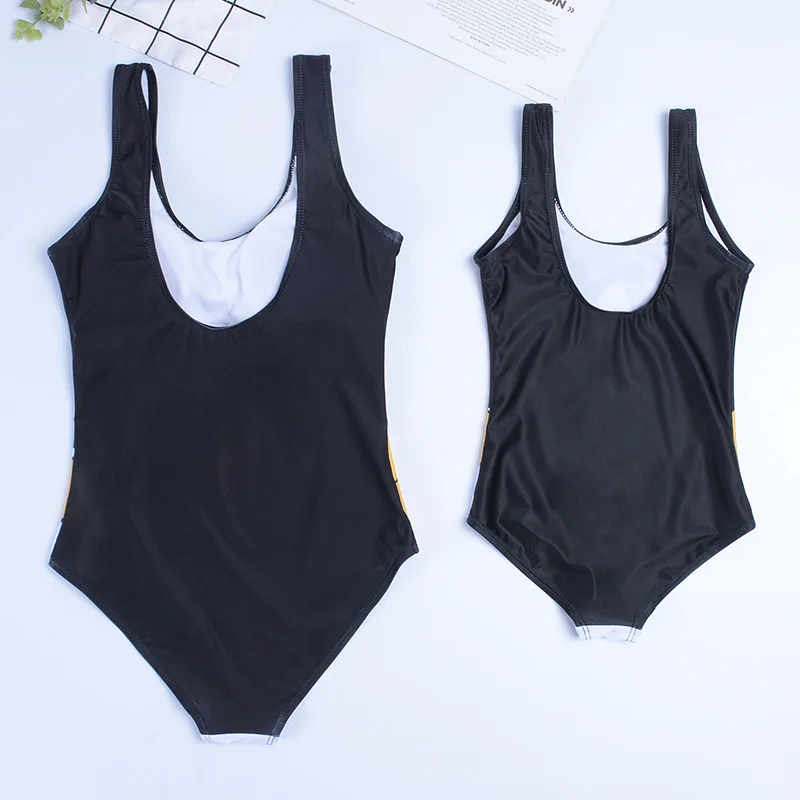 Mommy and Me Swimsuit One Piece Black Duck Printed Bathing Suit Family Matching Mother Daughter Swimwear Monokini Beachwear | Спорт и