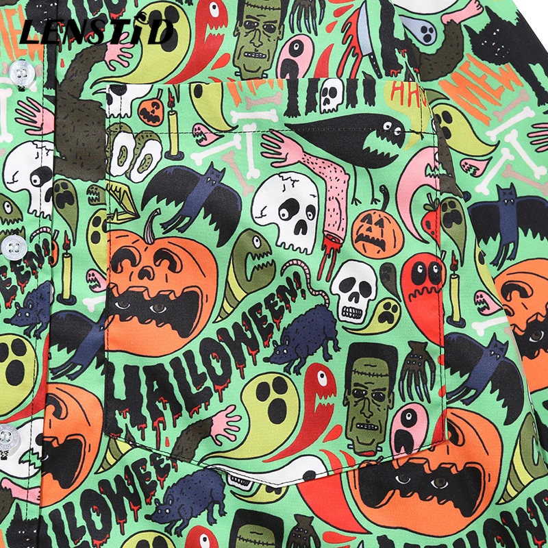 LENSTID хип-хоп Уличная одежда для Хэллоуина вечерние мужские рубашки осень 2020 Hawailian