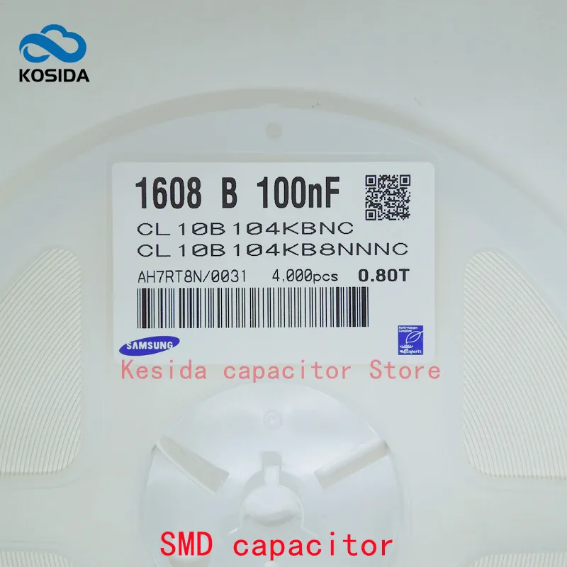 Керамический конденсатор 4000 шт./лот 0603/1608 104K 100NF 0 1 мкФ 10% 50V X7R SMD MLCC CL10B104KB8NNNC новый и