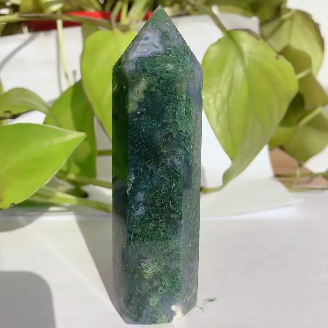 

Beautiful natural water grass agate column energy healing Reiki ornaments