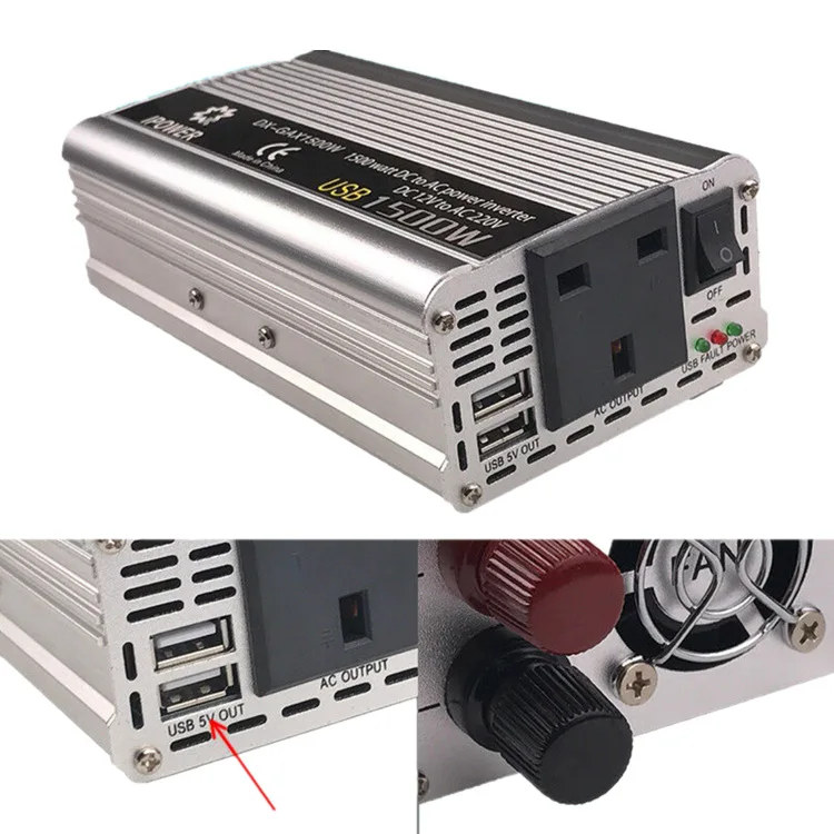

12V 24V 1500W модифицированный строки-волна двойной USB Автомобиль Инвертор