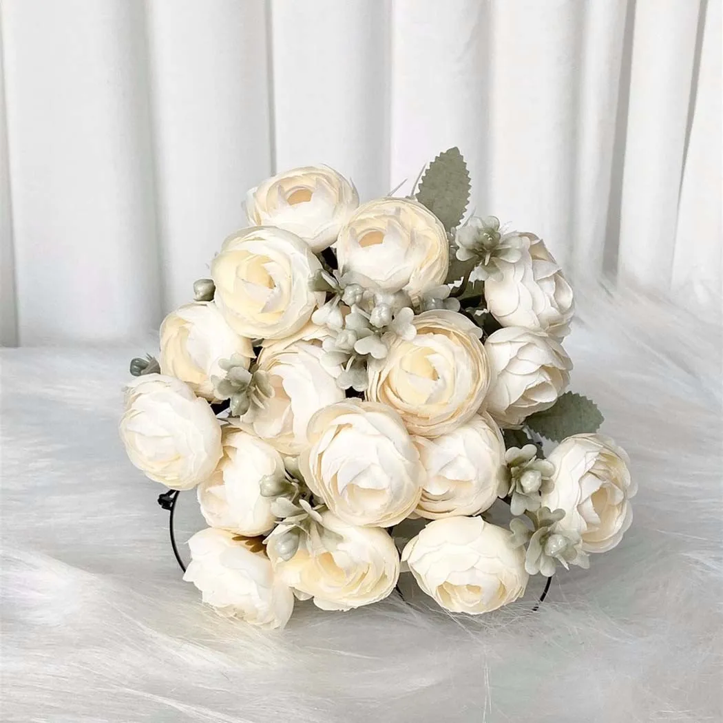 

1 Bouquet Artificial Flower 25*38cm 16 Heads Artificial Bud Peony Berry Silk Rose Flowers Bride Flower Home Decor