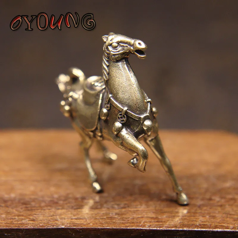 Винтажная латунная Военная лошадь маленькое настольное украшение фигурки