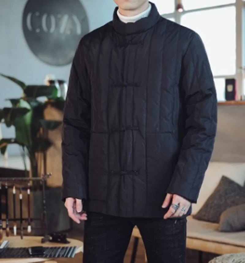 Китайский стиль мужской пуховик зимний утолщенный на кнопках монклер короткий