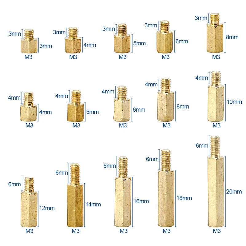 

300pcs/set M3 Male Female Hex Brass Standoff Spacer Assortment Kit hexagon gold pcb standoff Pillar motherboard standoff