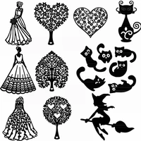 metal cutting dies elegant bride wedding dress love flower trees cats witch silhouettes for diy scrapbooking making template