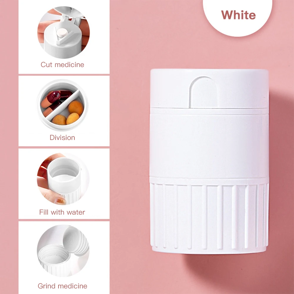 

3In1 Pill Cutter Tablet Separation Mini Pill Splitter Multifunction Travel Pills Box Case Medicine Grinder Storage Organizer Hat