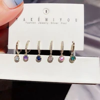 fashion rainbow zircon crystal pendant hoop earrings set different color dangle earrings sets for women party jewelry 2022 trend