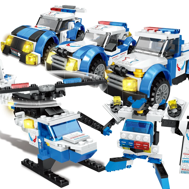 2 в 1 строительные блоки вертолет городской полиции оттягиваемая назад машина