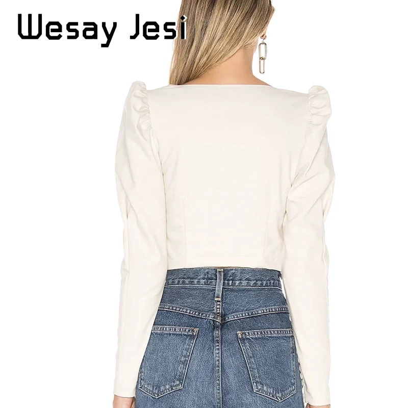 

2020 Fashion Women's Autumn Shirt Palace Style Puff Sleeve Lace Retro Square Collar Shirt Top White Green Thin and Wild