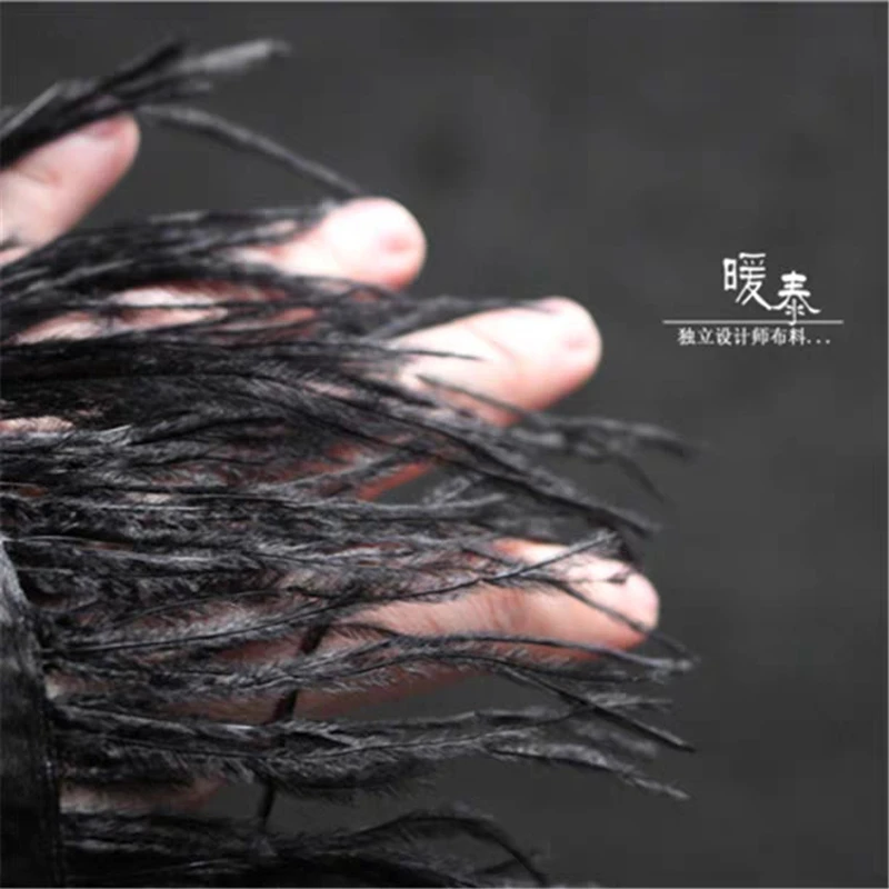 Черное страусиное перо кружевная отделка с кисточками DIY Ошейники бахромой фото