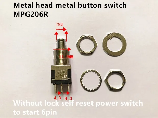 

Original new 100% import MPG206R metal head metal button switch without lock self reset power switch to start 6pin