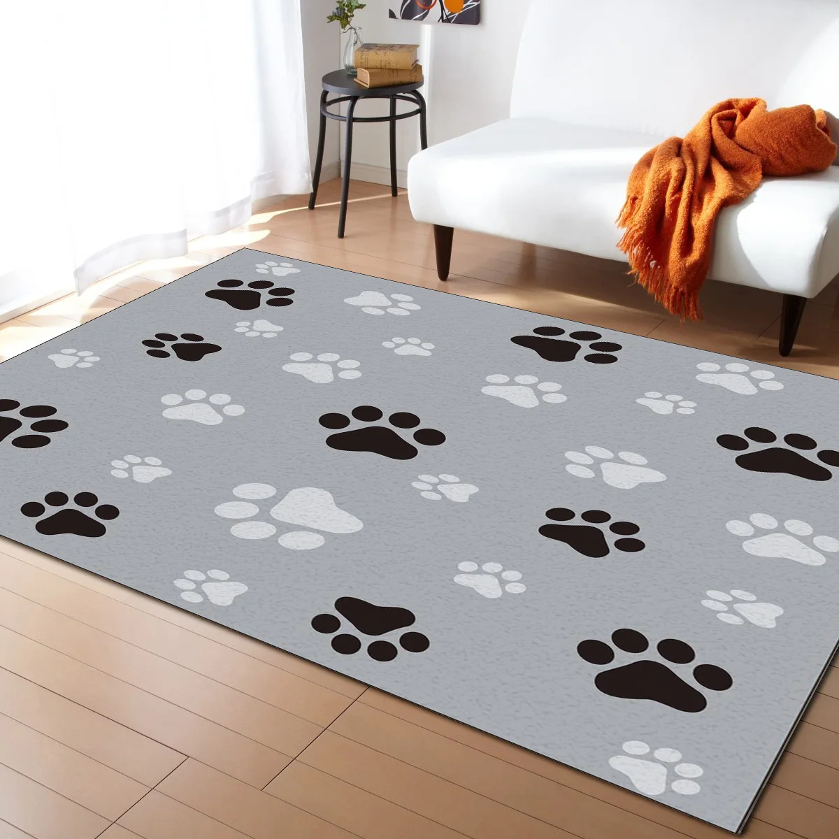 ?? 黒グレー犬ポウフットプリントアートカーペットベッドルームベッドサイド毛布ラグクロークカーペットの寝室の装飾