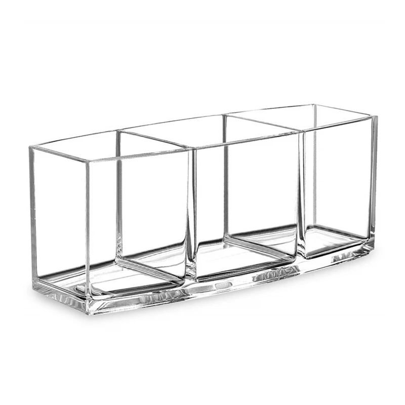 

Organizer For Cosmetics Makeup Brush Storage Box Pen Holder Pencil Cup Storage Box 3 Grid Transparent Desktop Organizer