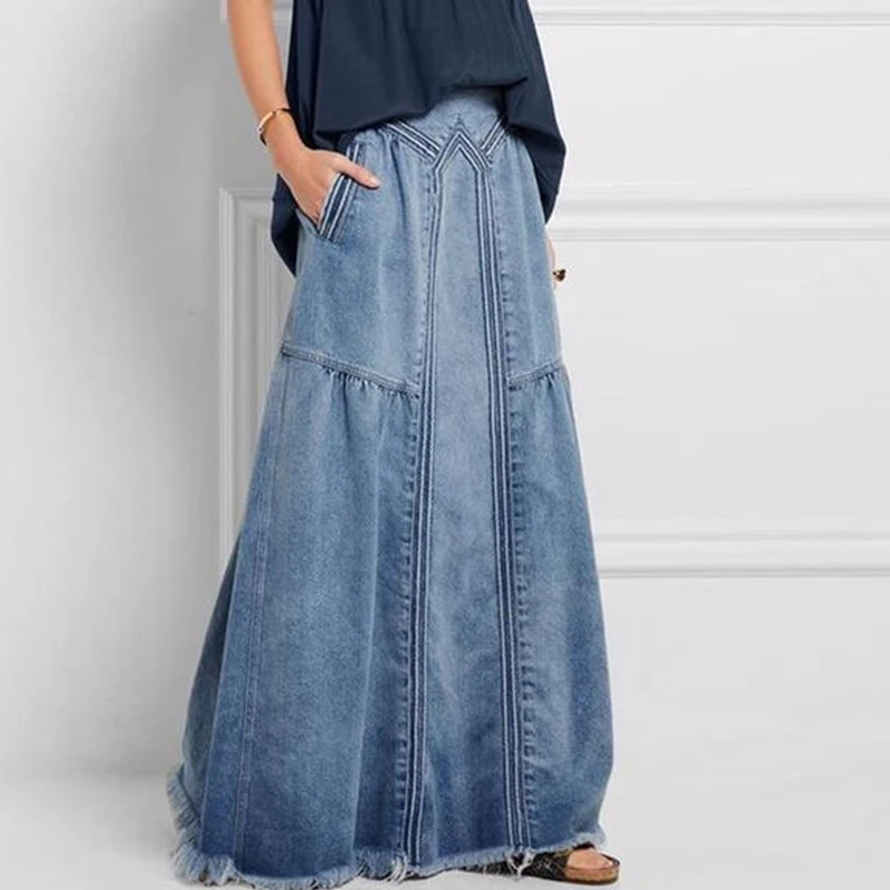 

skirts womens 2021 Vintage Watered Denim Skirt Women's Summer High Waist Halfskirt Brand New Ladies' Longdress Elegant Fall
