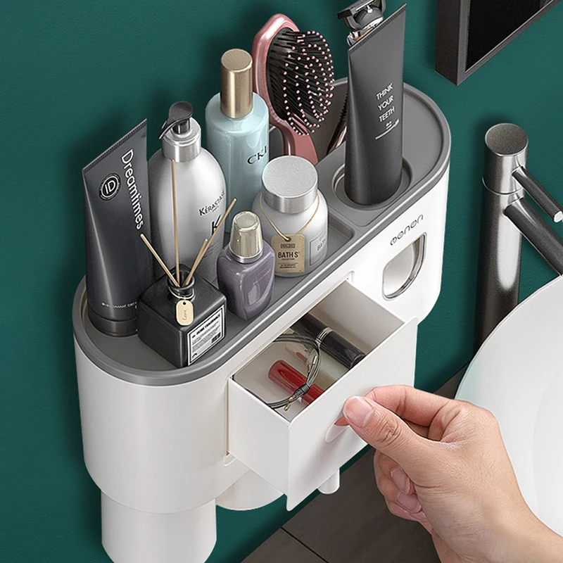 AHAWILL New Magnetic Adsorption Toothbrush Holder Inverted Cup Automatic Toothpaste Squeezer Dispenser Home Bathroom Product | Дом и сад