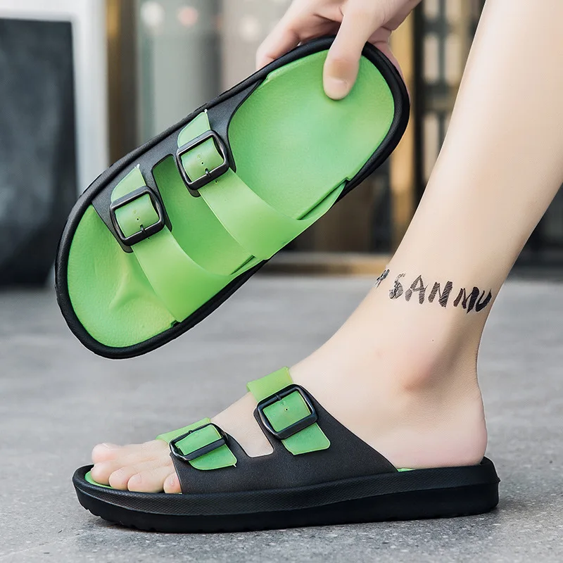 Women's Comfort Slippers Double Buckle Adjustable EVA Thicken Flat Sandals for Summer Fashion Outdoor Slides Couple Beach Shoes