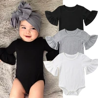 0 24m baby girl flare sleeve solid black white grey casual romper jumpsuit outfits newborn baby clothes summer kids suit