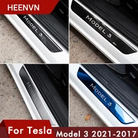 heenvn model3 door sill decoration wrap cover for tesla model 3 2021 accessories pedal protection strip model three carbon fiber