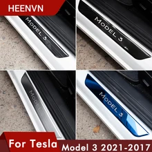 Heenvn Model3 Door Sill Decoration Wrap Cover For Tesla Model 3 2021 Accessories Pedal Protection Strip Model Three Carbon Fiber