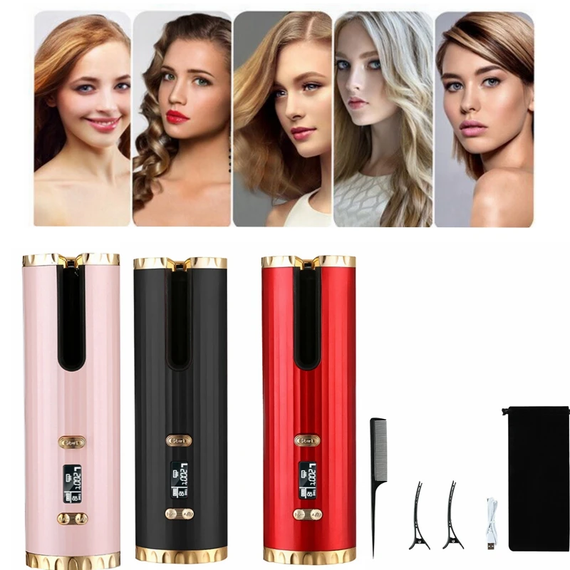 

Cordless Automatic Hair Curler USB Rechargeable Curling Iron Curls Waves LCD Display Ceramic Curly Rotating Curling Wave Styer