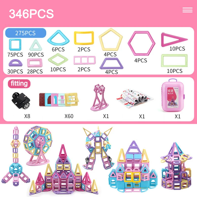 

38-346pcs Mini Size Magnetic Building Blocks Constructor Set Macarons Brick Designer Enlighten Bricks Magnetic Toys For Children