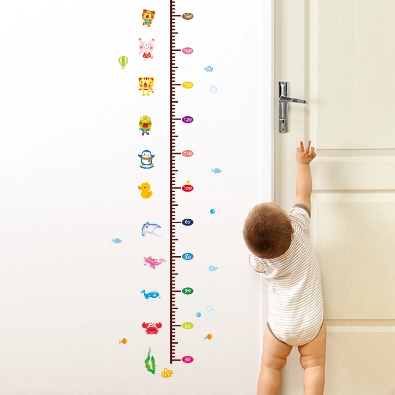 Животные Рост Диаграмма мультфильм высота измерения стены стикеры для детской