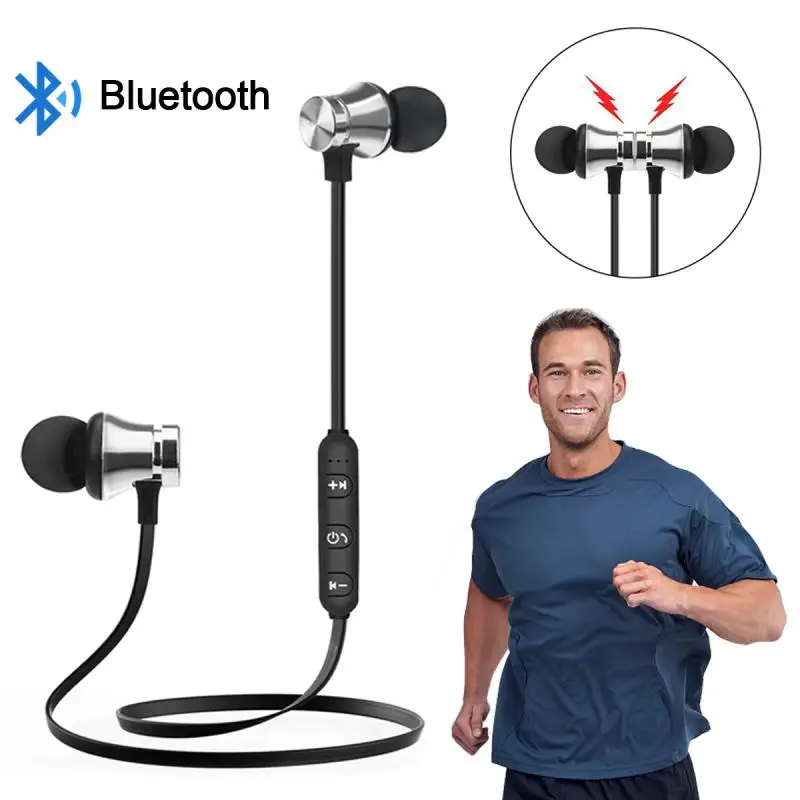 Bluetooth-совместимые наушники с микрофоном спортивные магнитные проводные шейным