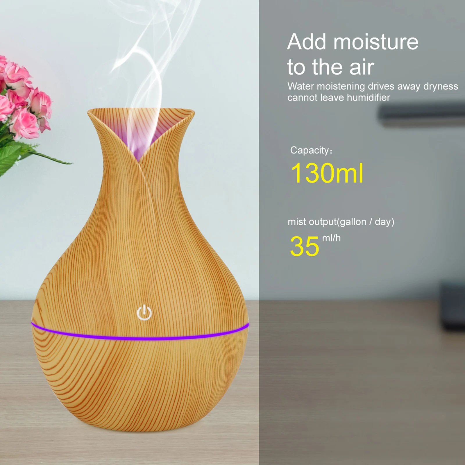 

2020 USB Humidifier Essential Oil Aroma Diffuser 130ml Cool Mist Maker 7 Color LED Lights Night Light for Home Office